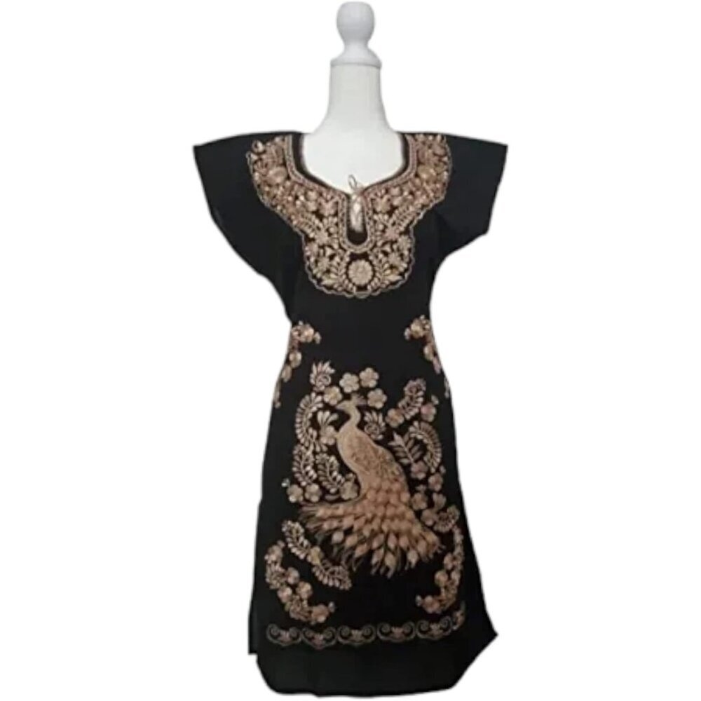 Mexican Embroidered Dress Womens Cotton Traditional Mexican Dress